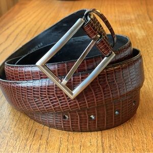 Remo Tulliani Mens Brown Leather Crocodile Embossed Belt Size 54 NICE